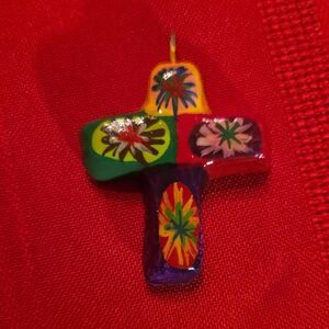 Handmade Ceramic Colorful Cross Pendant Nwot